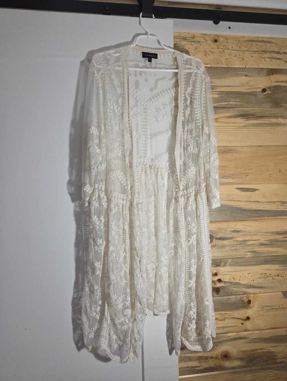Lane Bryant Cream Sheer Lace Open Front Duster Cardigan Cover, Boho size 26/28